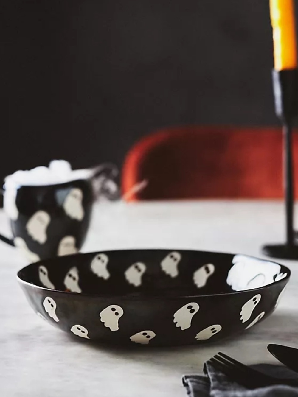 Vida Icon Black Ghost Pattern Ceramic Pasta Bowl-